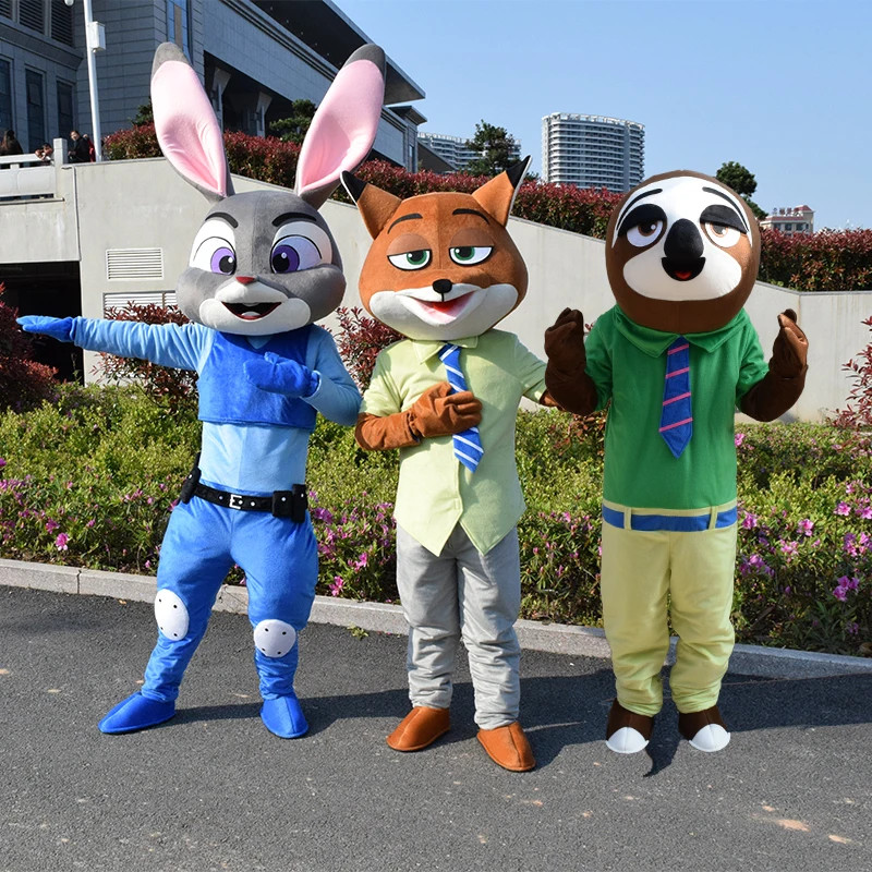 Fox Nick Sloth และ Zootopia กระต่าย Judy การ์ตูนตัวอักษร Mascot เครื่องแต่งกายชุดแฟนซีสัตว์ Carnival Party คอสเพลย์ชุดสําหรับผู้ใหญ่