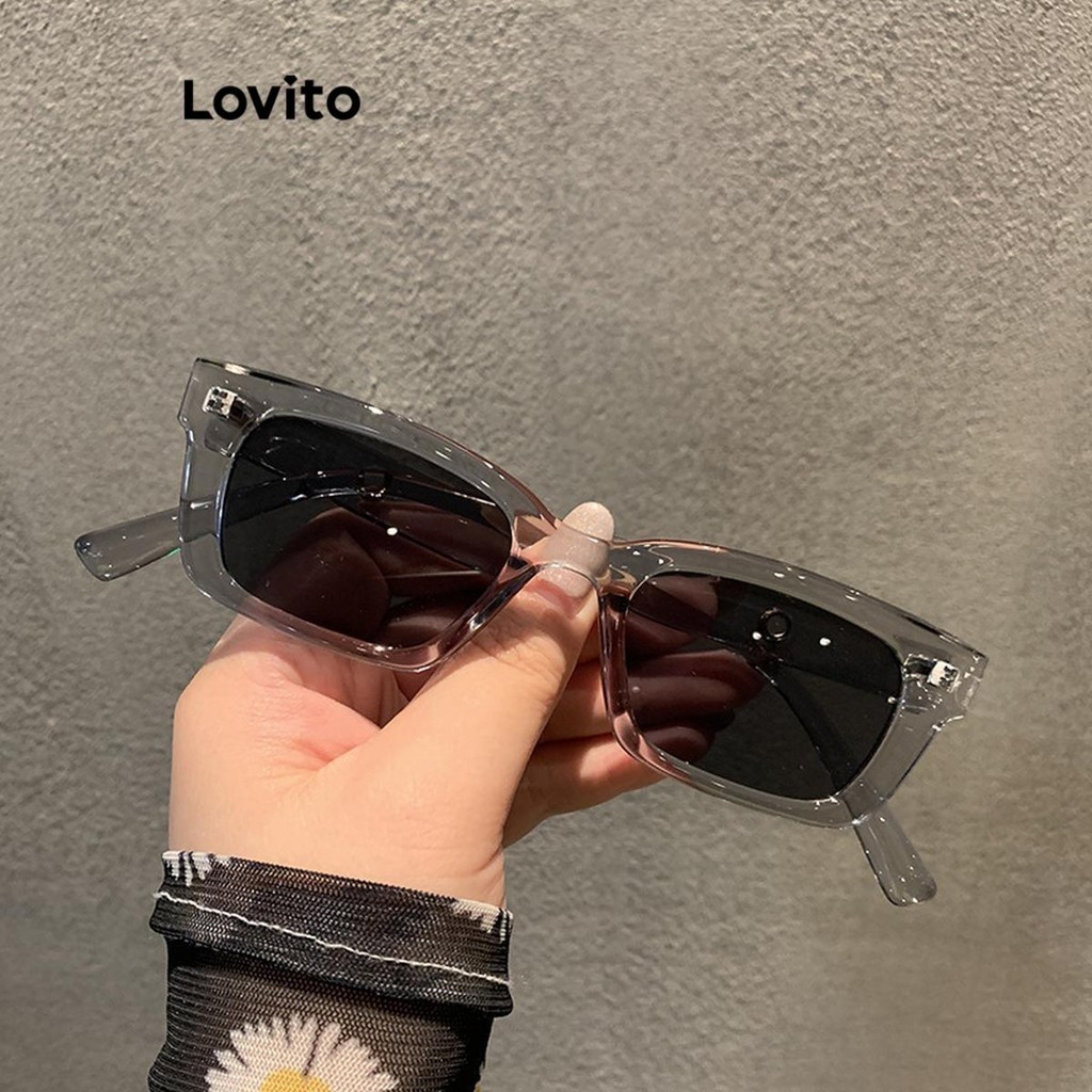 Lovito แว่นกันแดดผู้หญิง ทรงเรขาคณิต สีเรียบ สไตล์ลำลอง LFA37190