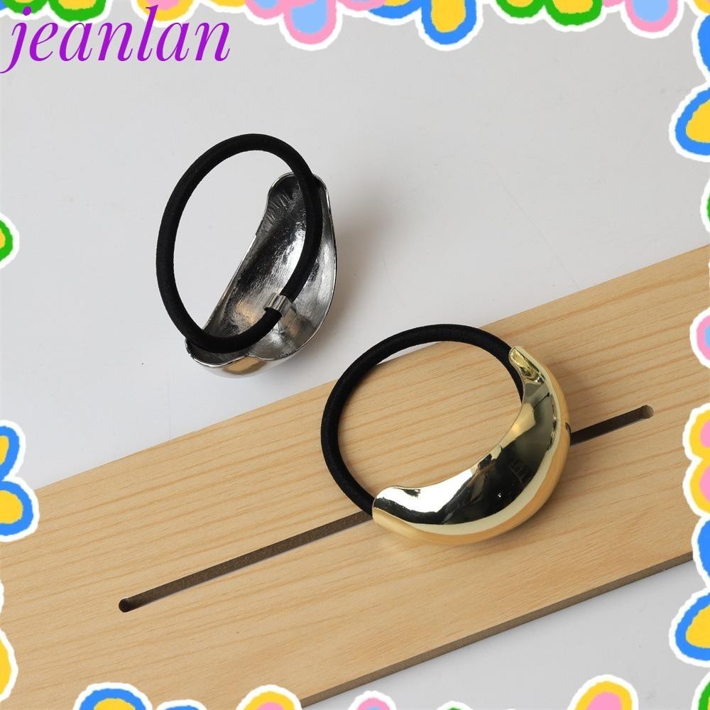 Jeanlan Hammered Arch Pony Rhodium Hairband, ปิ่นปักผมหางม้าโลหะขนาดใหญ่, ยางรัดผมยางยืดวินเทจสีทอง/เงินคุณภาพสูง