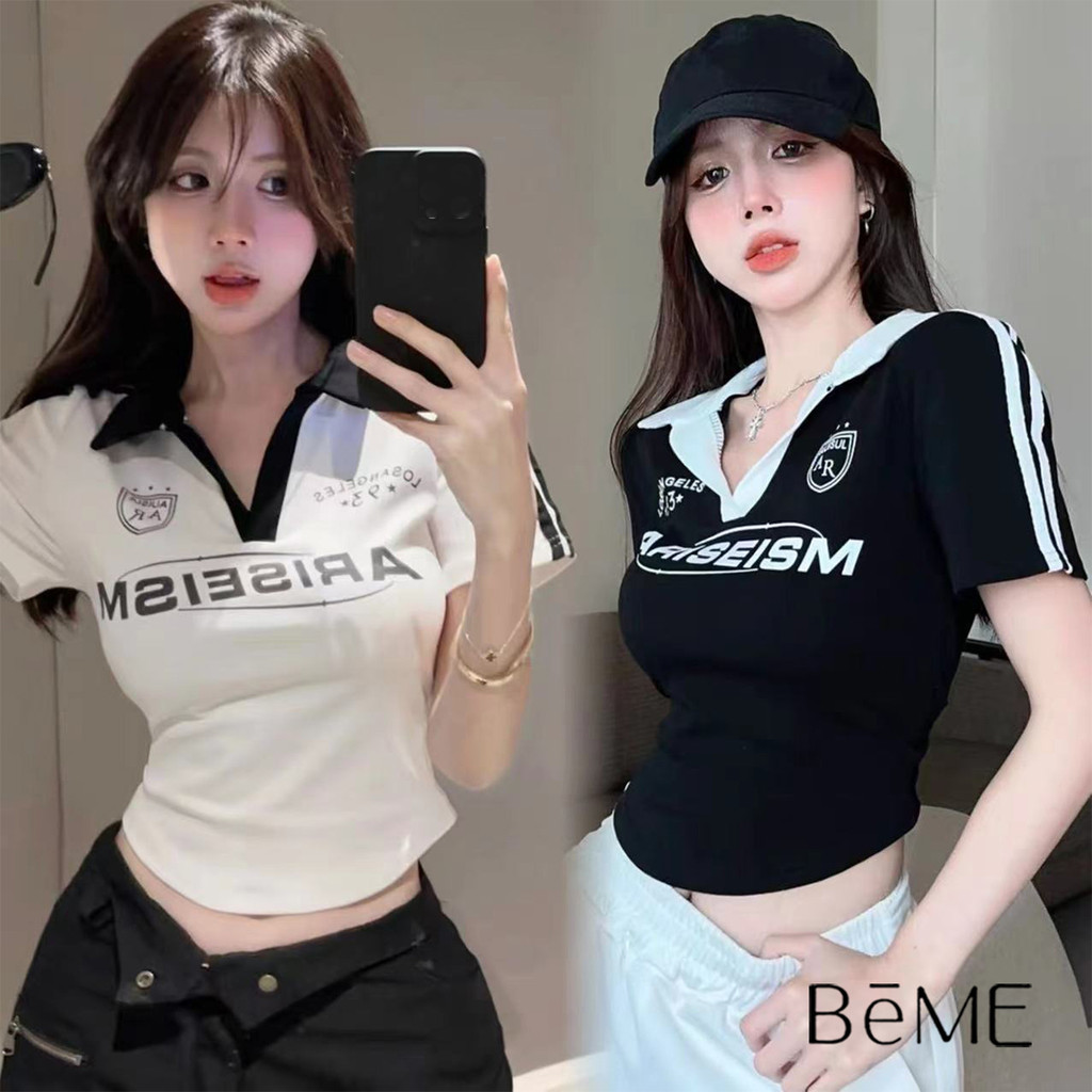 สินค้าใหม่ล่าสุด เสื้อยืดแขนสั้นสำหรับผู้หญิง คอวี 2024