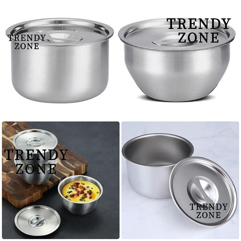 Trendyzone 1 ชิ้นข้าวโบว์, สแตนเลส Anti-Scalding นึ่งชามไข่, ทนทานเกาหลี Cuisine Kitchen Tableware พร้อมฝาปิดเด็ก Bow
