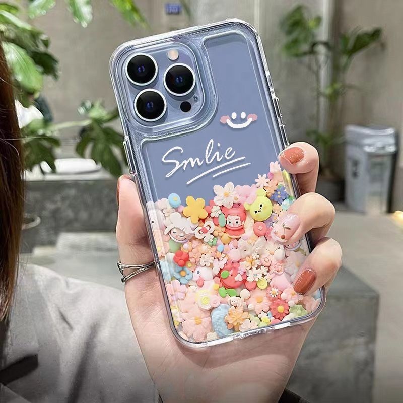 {จัดส่งด่วน} เคสโทรศัพท์ใสลายดอกไม้หน้ายิ้มเหมาะสําหรับ iPhone x/xs/xr/xsmax/7/8plus/11Promax/12/13/14Promax/15 เคสกันกระแทกแบบรวมทุกอย่าง