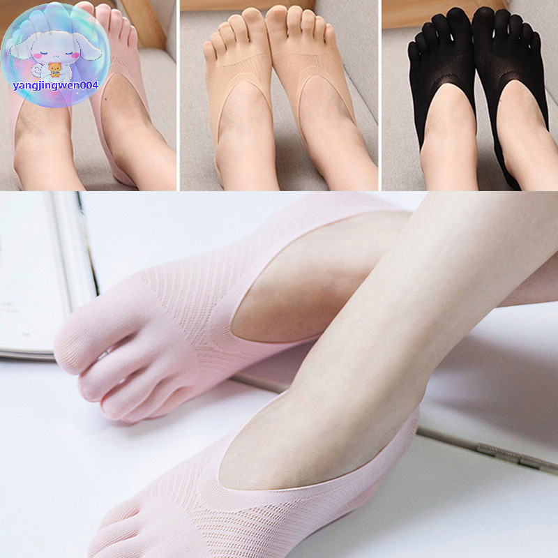 Yangwen แฟชั่นผู้หญิงผ้าฝ้ายผสมลูกไม้ Antiskid ถุงเท้าตัดต่ําที่มองไม่เห็น Toe ข้อเท้าถุงเท้า