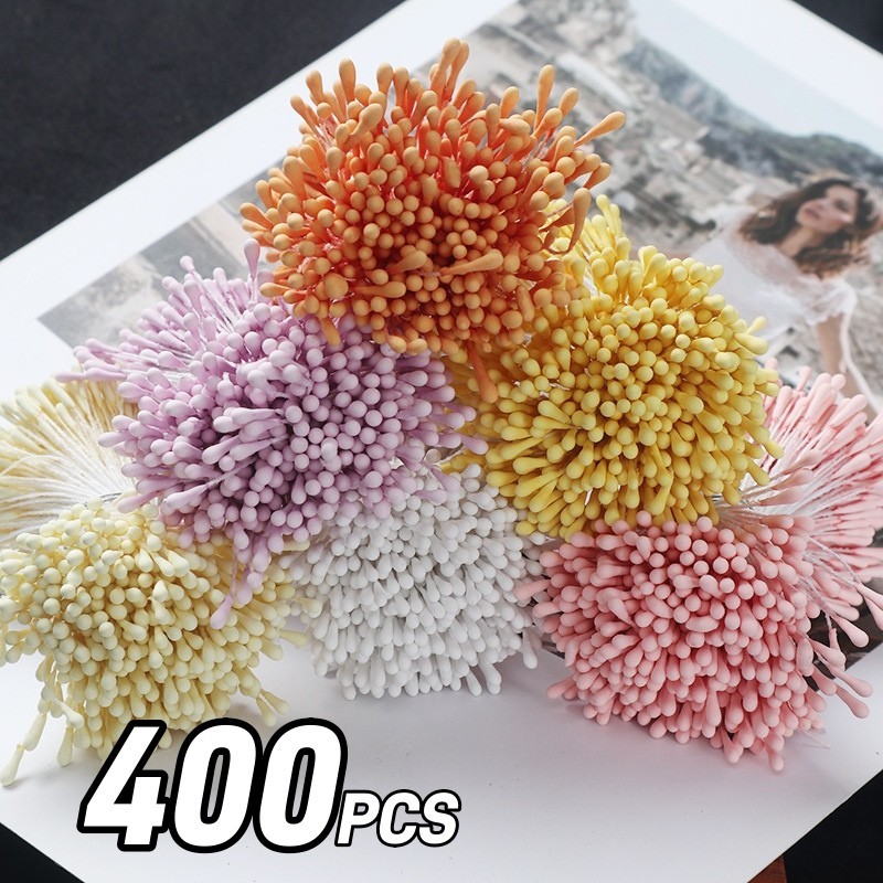 ดอกไม้ Stamen DIY ประดิษฐ์ดอกไม้ Stem พวงหรีดดอกไม้ Core Stamen Handmade ดอกไม้อุปกรณ์เสริม 400 ชิ้น