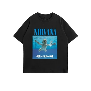 เสื้อยืดผู้ชายเท่ๆ คอกลมแขนสั้น สกรีนลายวงNIRVANA เสื้อยืดสตรีทแฟชั่นวินเทจ oversize เสื้อวงวินเทจ โอเวอร์ไซส์คนอ้วน