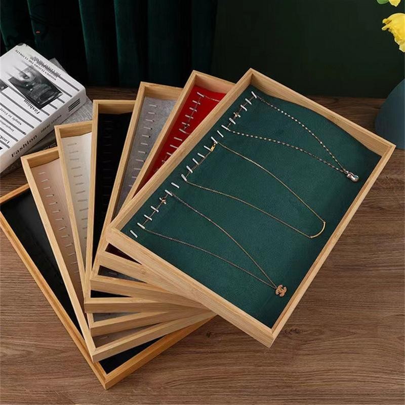 Lishu กํามะหยี่ไม้ไผ่เครื่องประดับถาดแหวนต่างหูสร้อยคอสร้อยข้อมือจี้ Organizer ถาดเก็บเครื่องประดับสําหรับลิ้นชัก th