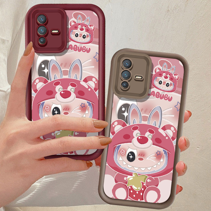 น่ารักสตรอเบอร์รี่ Labubu เคสโทรศัพท์สําหรับ VIVO Y36 S12 V23 V27 PRO S16E V27E S17T V29 Y35 1819 18