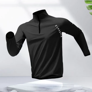 ผู้ชายกีฬาแขนยาวแห้งเร็วระบายอากาศ Windproof สบายสำหรับว่ายน้ำฟิตเนส