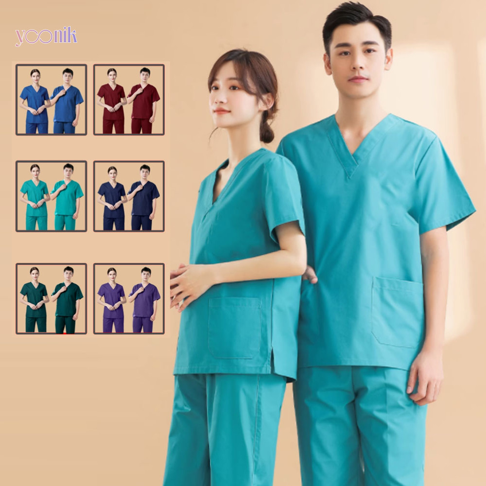 ชุดสครับ ผ้าบางลื่น แห้งเร็ว ชุดห้องผ่าตัด พยาบาล แขนสั้น ยูนิฟอร์มปฏิบัติการภายใน