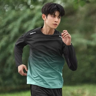 MANSTR ฤดูร้อนผู้ชายกีฬาแขนยาวเสื้อยืด Quick-dry Breathable Gym เสื้อยืดและกางเกงขาสั้นวิ่งออกกําลังกายการฝึกอบรมวิ่งเสื้อสีเขียว\ สีเทาอ่อน\ สีฟ้า\ แดง