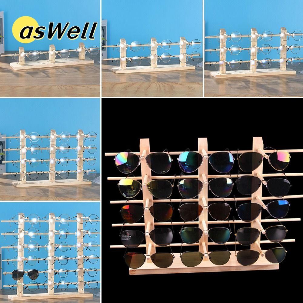 เช่น ขาตั้งไม้เนื้อแข็งตู้โชว์หลายชั้นที่วางถาดกรอบแว่นตา