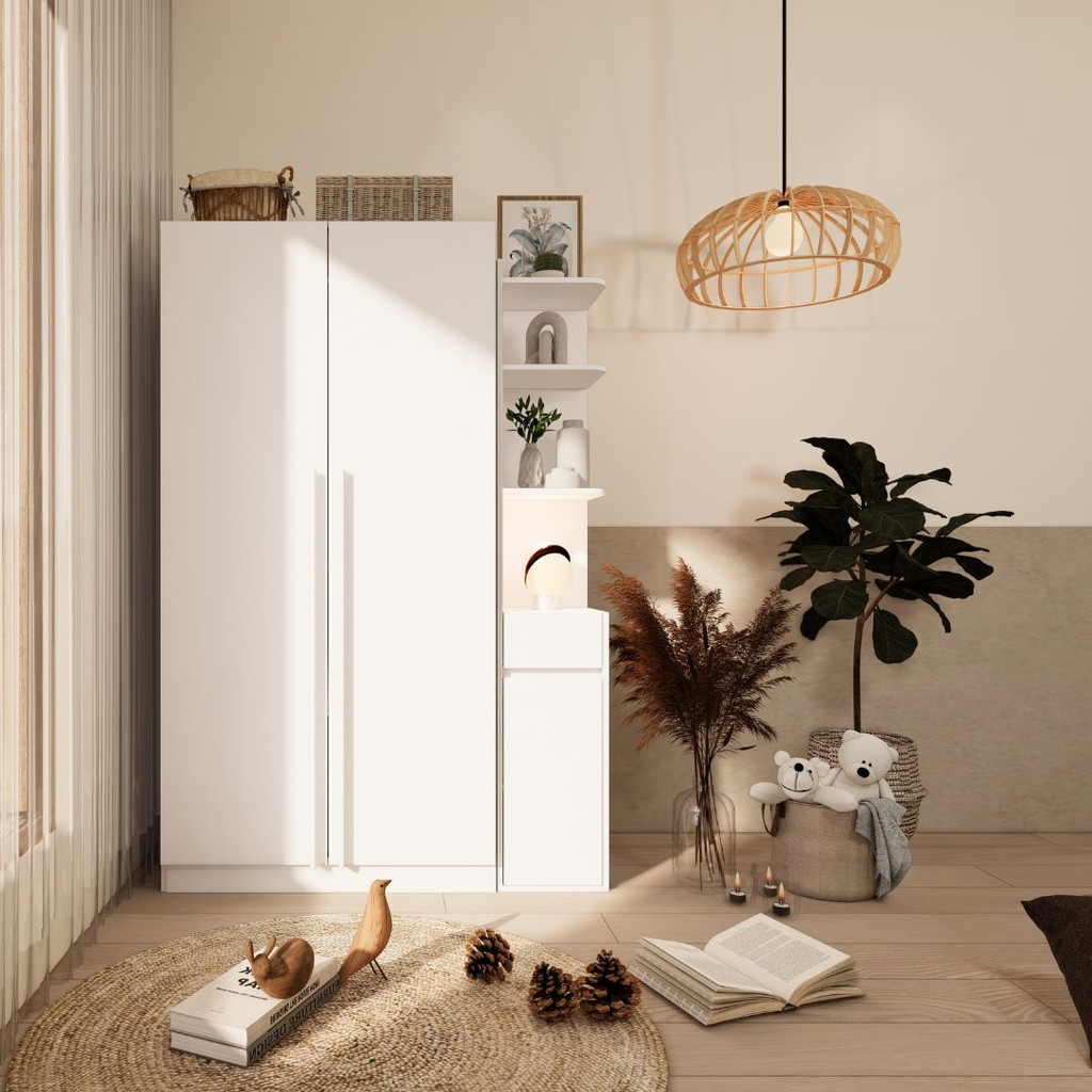 Looms  ตู้เสื้อผ้า รุ่น CONNA + ตู้สูงรุ่น CACIA สีขาว