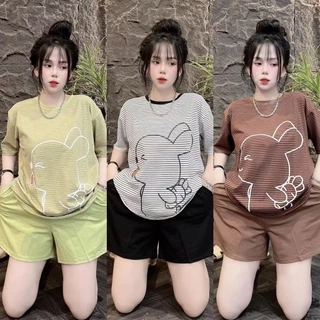 ชุดเซ็ท 2 ชิ้น S286 เสื้อพิมพ์ลายการ์ตูน กระต่ายลายน่ารัก ผ้าคอตตอลผสม กางเกงขาสั้น พร้อมจัดส่ง