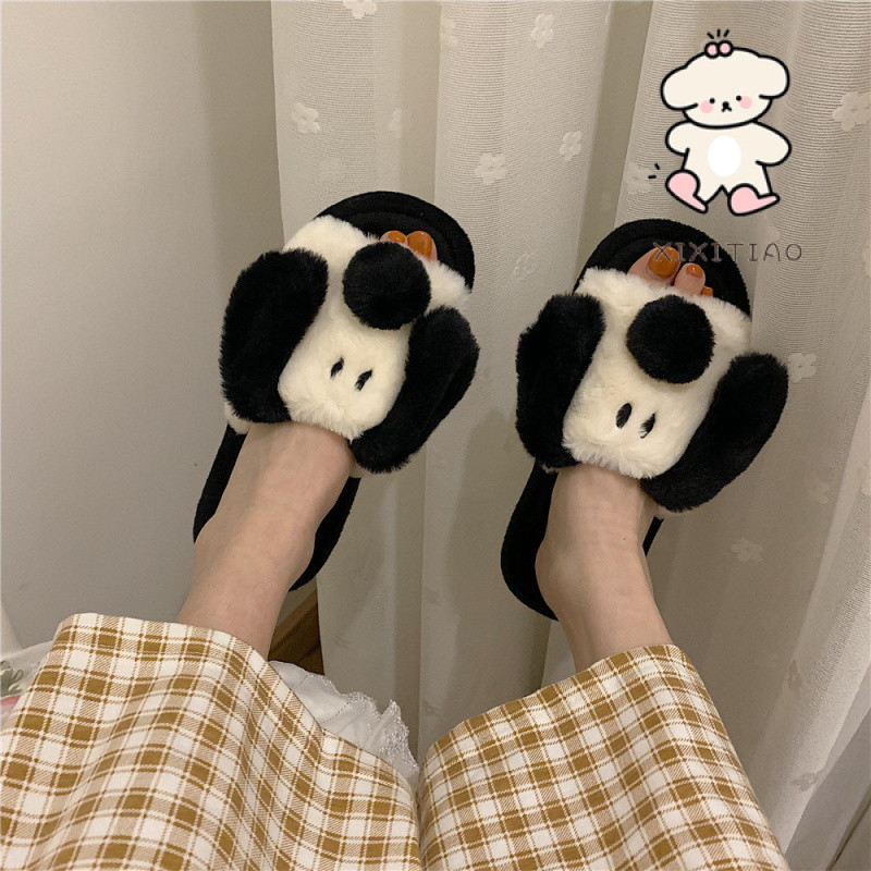 ฉี่ ฤดูใบไม้ร่วงฤดูหนาวสไตล์ใหม่แฟชั่น อิน สไตล์คู่รองเท้าแตะผ้าฝ้ายผู้หญิงอบอุ่นใช้ในบ้านตุ๊กตาน่ารักรองเท้าแตะผ้าฝ้ายผู