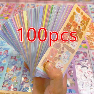 100 ชิ้น Kawaii สติกเกอร์เลเซอร์ไม่มีซ้ําน่ารัก DIY วัสดุคู่มือ Collage นักเรียนตกแต่งเด็กโรงเรียน Supply เครื่องเขียน