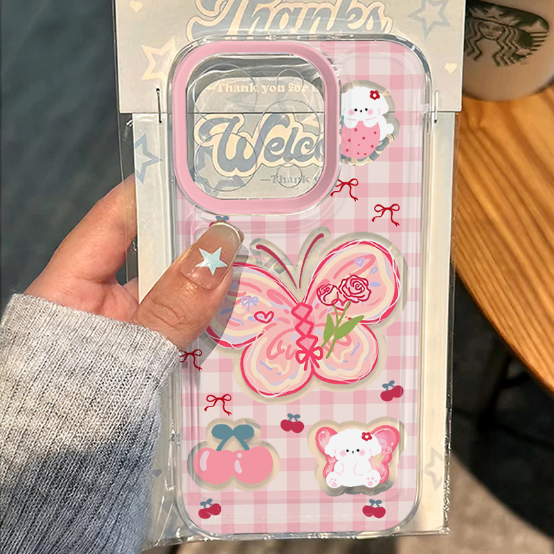 GOOD น่ารักลูกแมวลูกสุนัขเข้ากันได้เคสไอโฟน 11 15 Pro Max 14 12 13 Pro Max XS XR X Max 7 16 14 8 Plus ผีเสื้อการ์ตูน
