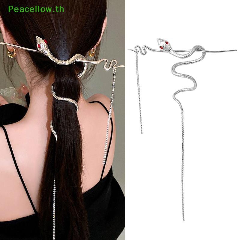 ไม้คาดผมงู Rhinestone จีน Peacellow พร้อมพู่ยาว กิ๊บสไตล์พังก์ TH
