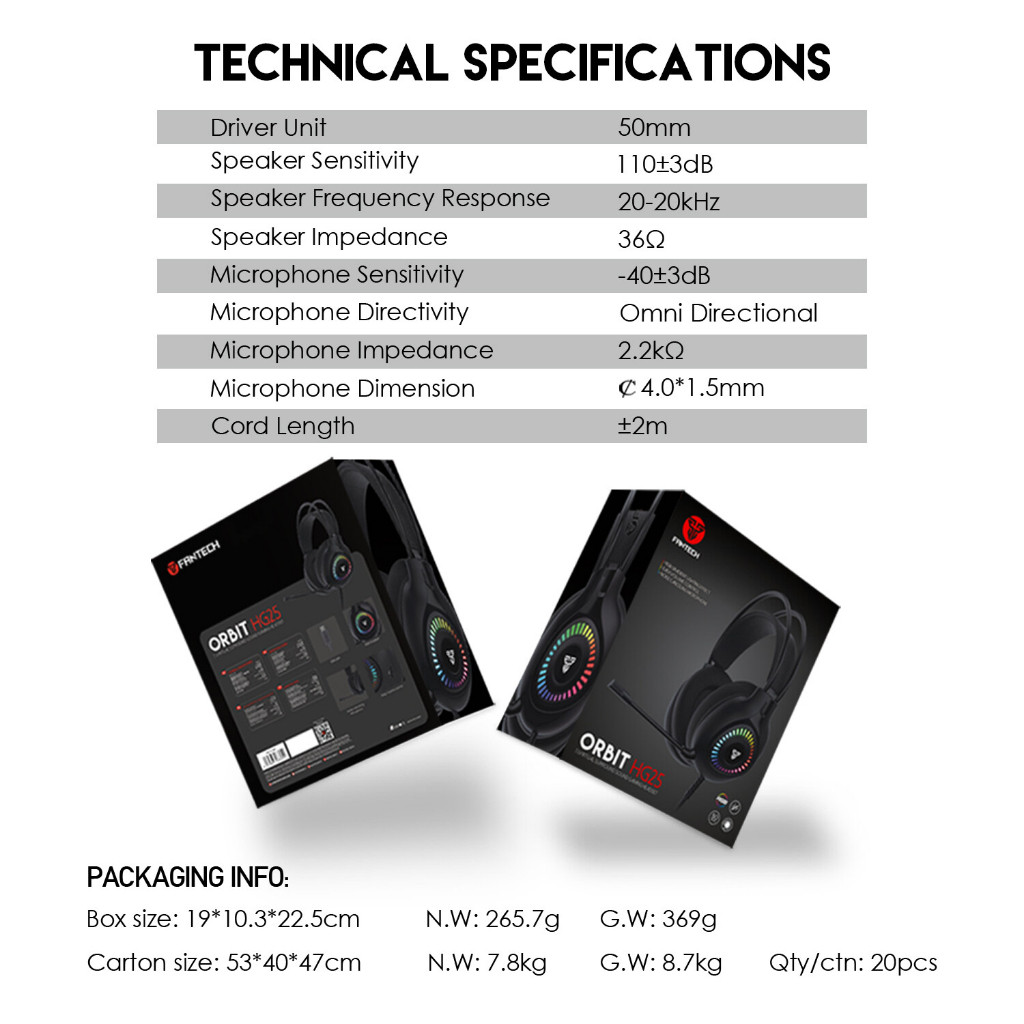 FANTECH หูฟังเกมมิ่ง ระบบ 7.1 Headset Gaming มีไมโครโฟน ไฟ RGB รอบหูฟัง สำหรับเกมแนว FPS,RTS,MOB รุ่น HG25