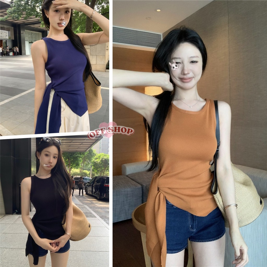 OFF SHOP 🥻พร้อมส่ง🥻 เซ็กซี่ เสื้อกล้ามไหมพรม แฟชั่น คอกลม ดีเทลผูกเอว "X71#1"