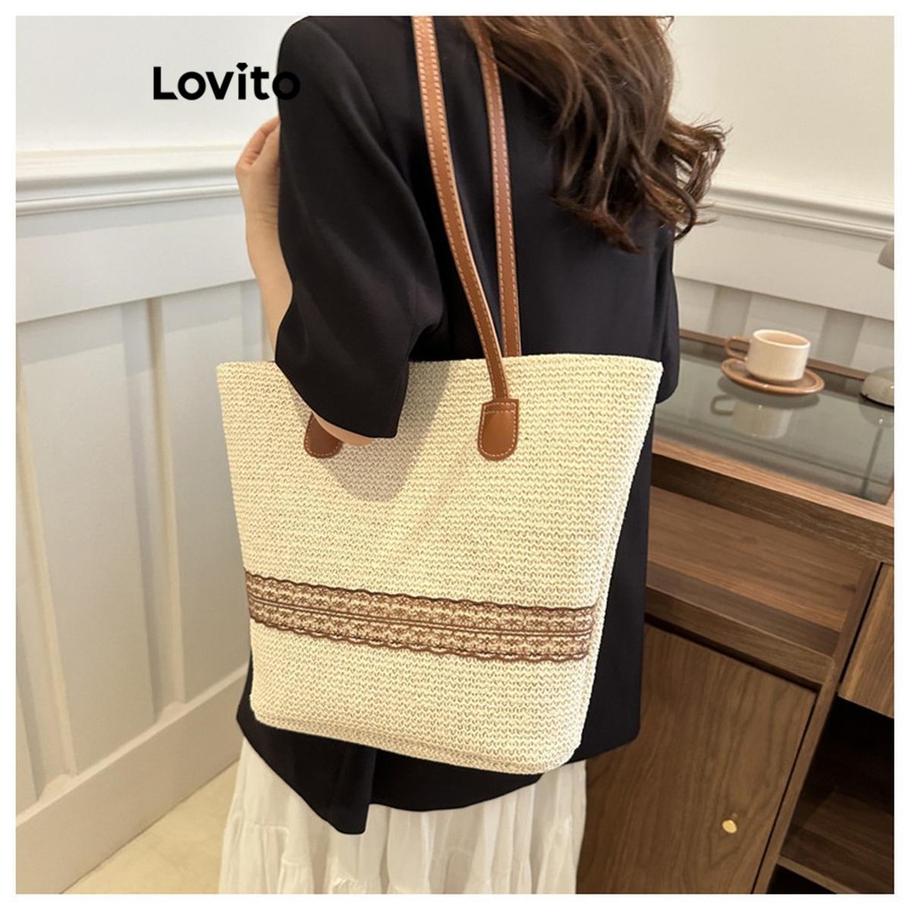 Lovito สง่างามสีพื้นRhombus Lattice โซ่โลหะความจุขนาดใหญ่และใช้งานได้จริงทุกวัน การเดินทางกระเป๋าสะพายสําหรับผู้หญิง LFA69291