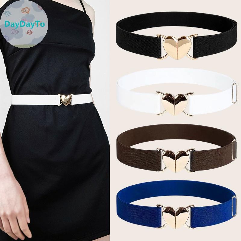 Daydayto ผู้หญิงเข็มขัดยืดหญิงปรับเข็มขัดเอวยางยืดรูปหัวใจโลหะหัวเข็มขัดเข็มขัดอุปกรณ์เสริมสําหรับเสื้อชุด TH