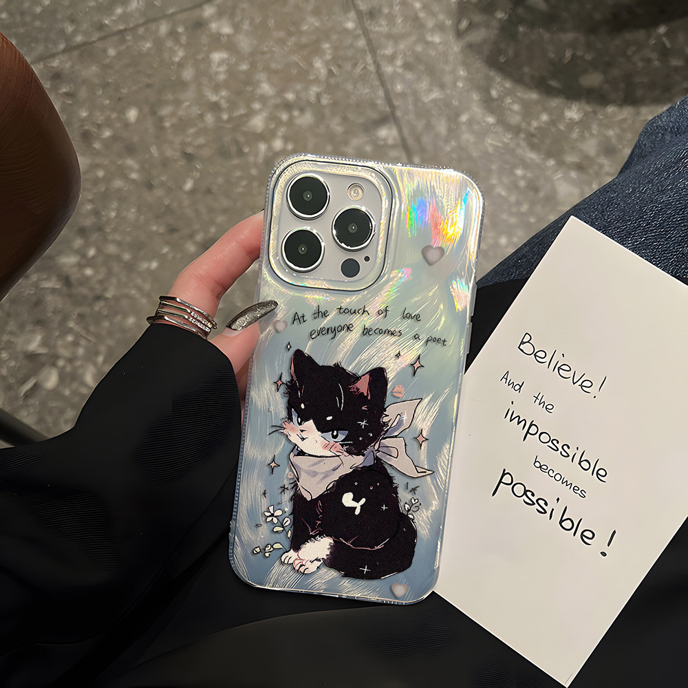 แมวสีสันสดใส เคสโทรศัพท์เลเซอร์สลิเวอร์ for Samsung A16 A15 A14 A13 A12 A56 A36 A26 A06 A05S A55 A54 A52 A53 A35 A34 A33