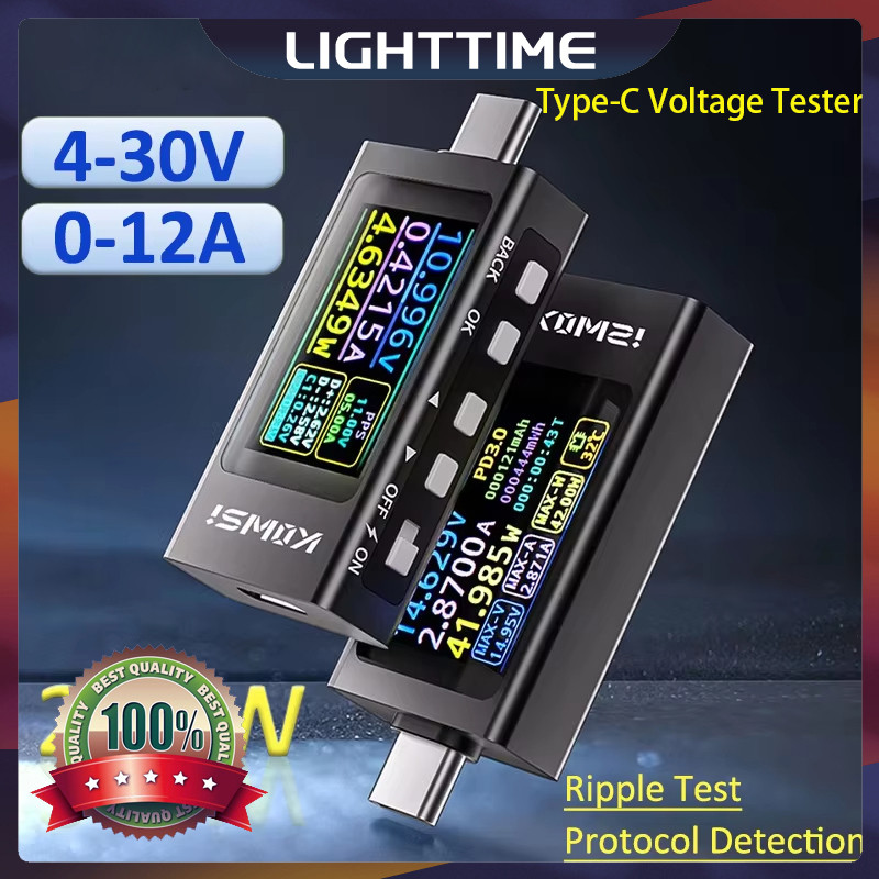 Kws-x1 โวลต์มิเตอร์แบบดิจิตอล 3.3-36V 0-12A Type-C แรงดันไฟฟ้าปัจจุบัน 240W เครื่องทดสอบ USB Fast Charging Trigger Meter HD จอแสดงผล IPS