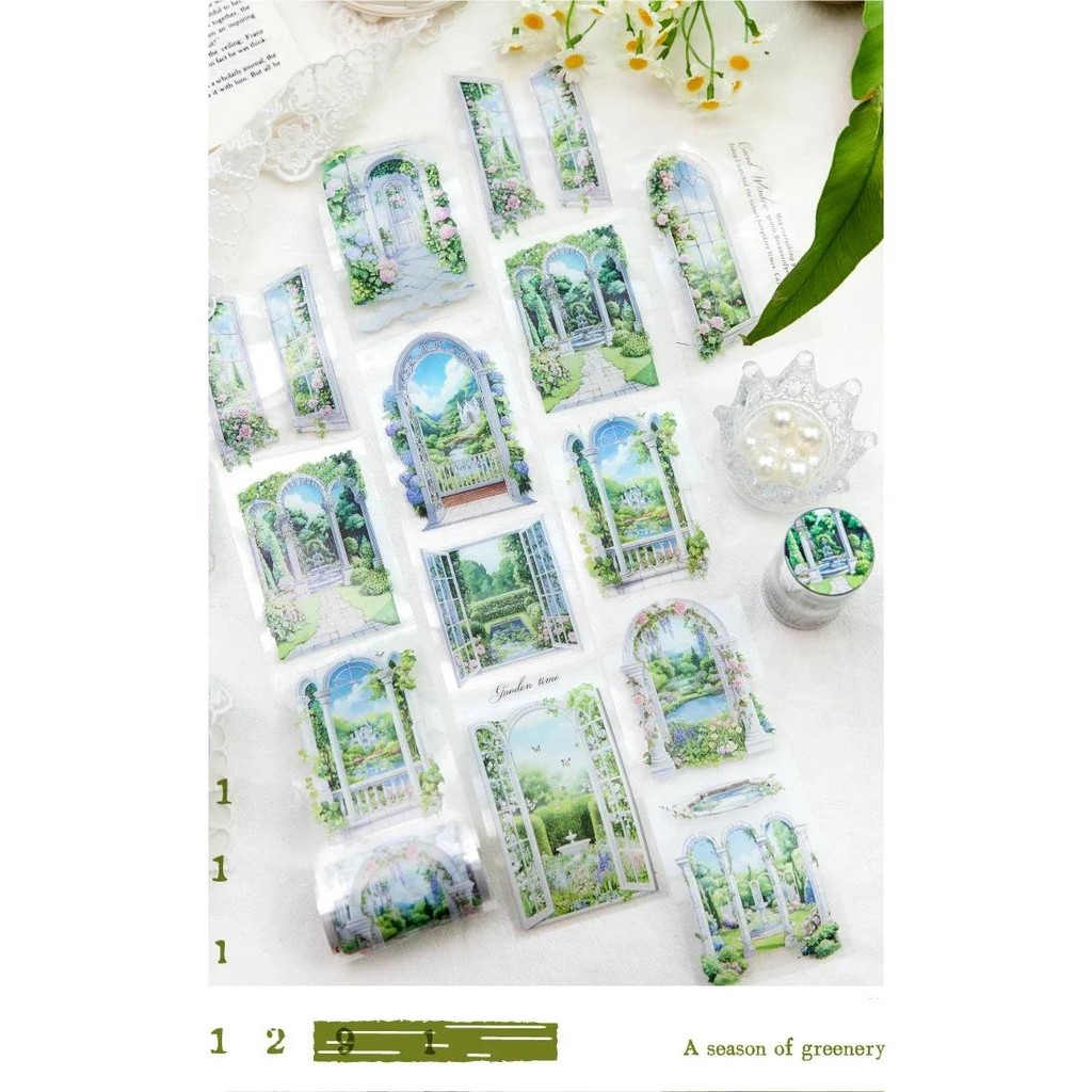 Jianwu 70 มม.* 200 ซม.ฤดู Greenery Series Vintage ดอกไม้ภูมิทัศน์วัสดุ Collage PET เทป Creative DIY Journal เครื่องเขียน