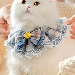 แฟชั่นลายสก๊อตลูกไม้ผ้าพันคอสัตว์เลี้ยงแมวสไตล์เจ้าหญิง สุนั…