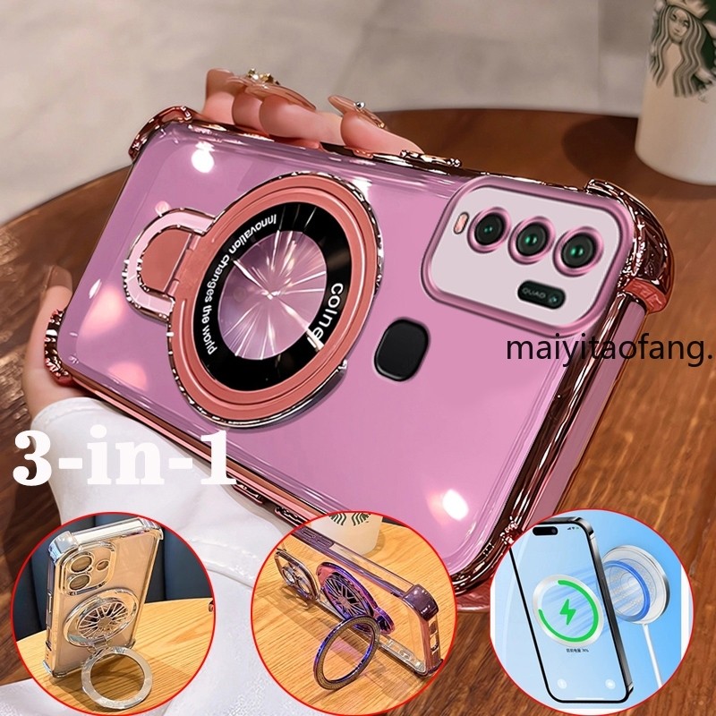 [3 in 1 ]สําหรับ vivo y30 vivo y30i VIVO Y50 TPU ชุบ U วงเล็บสี่มุมโปร่งใสกันกระแทกเคสโทรศัพท์ QAZWS