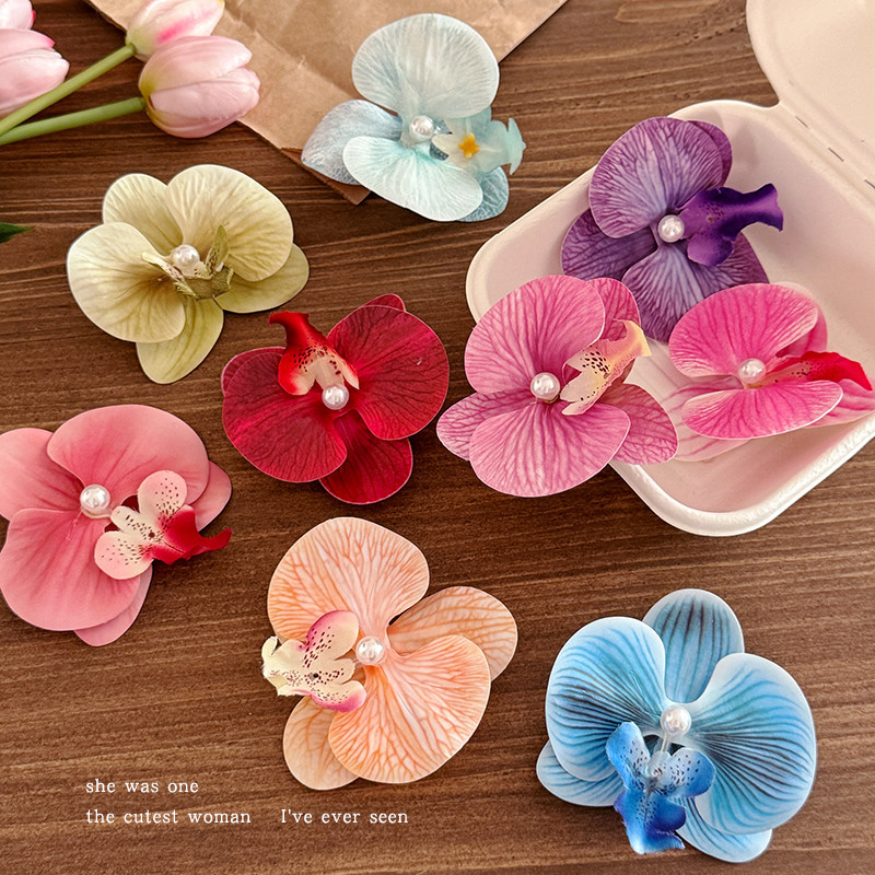 Super Fairy Phalaenopsis ดอกไม้จําลอง Hairpin ผู้หญิงด้านข้าง Bangs คลิป Headflower อุปกรณ์เสริมริมทะเล