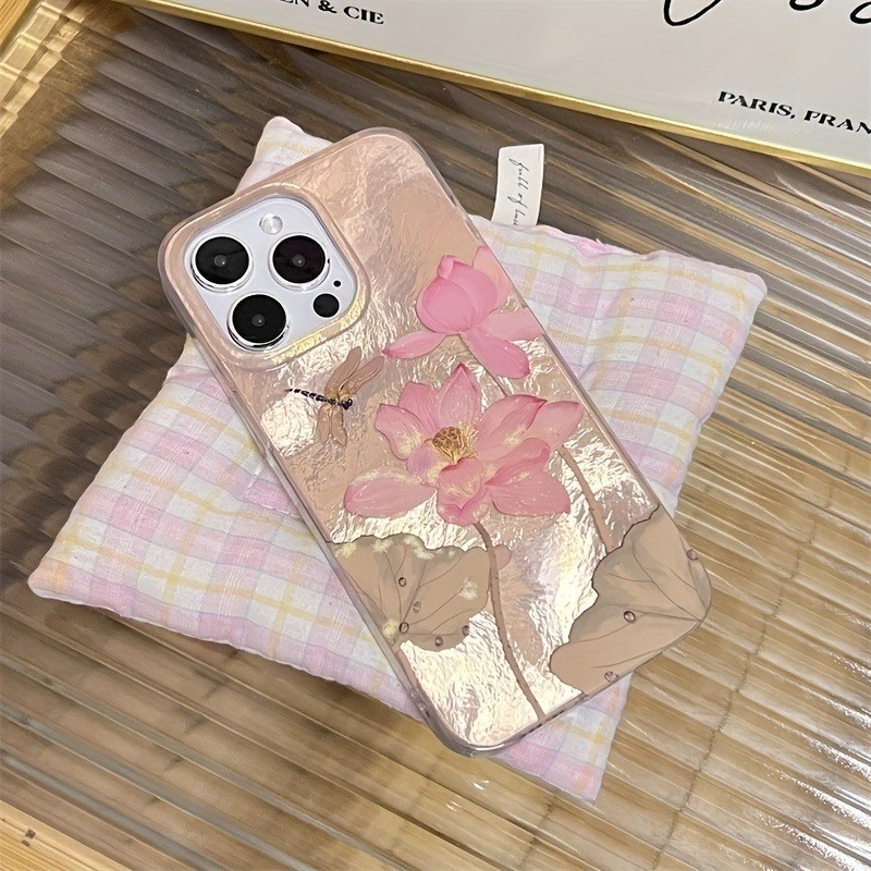 เคสโทรศัพท์สําหรับ iPhone 11 12 13 14 15 16 Pro Max 16E XS XR X 7 8 Plus สไตล์จีน Lotus Dragonfly Glacier ฝาครอบ ราคา ถูกที่สุด ดีลบีเคเค