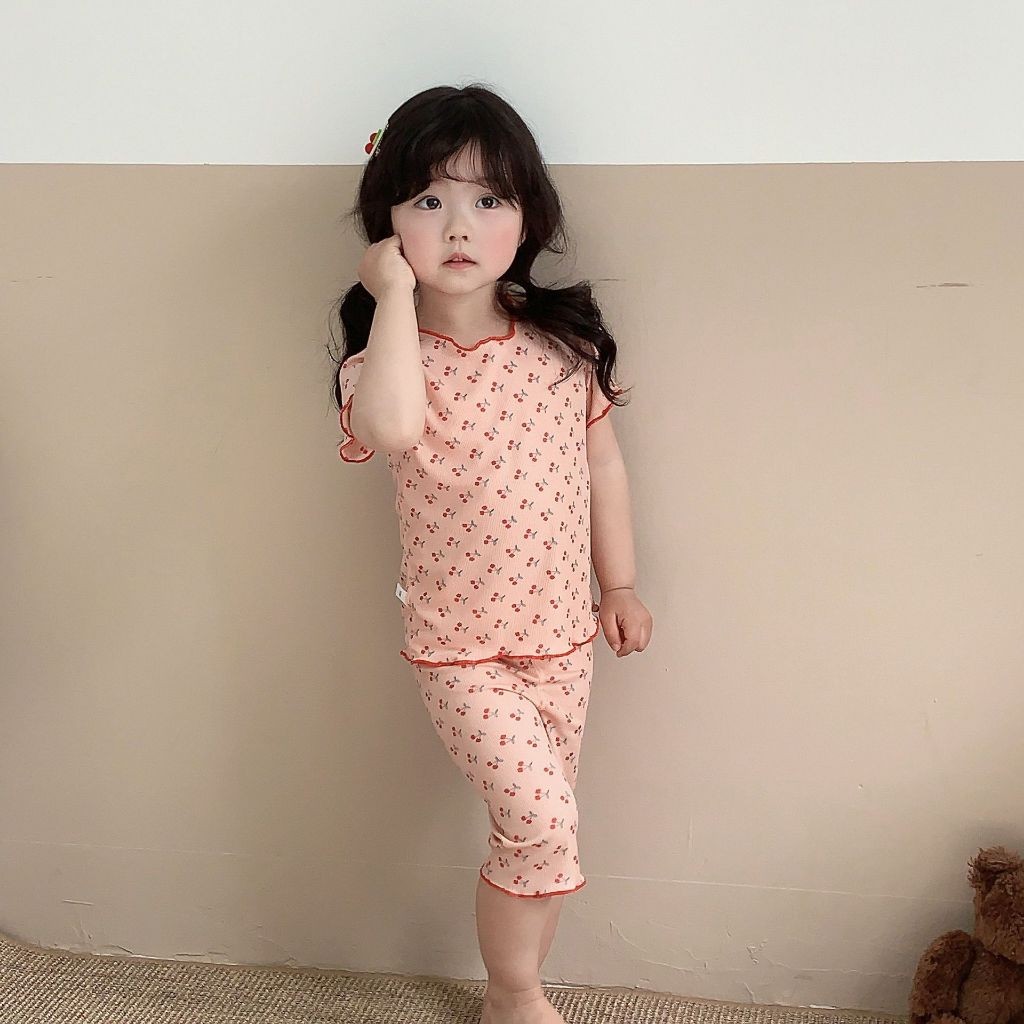KIDSZONE ชุดเด็กผู้หญิงเด็กเล็ก เซ็ต 2 ชิ้น เสื้อ+กางเกงขาวยาว รุ่นA8244