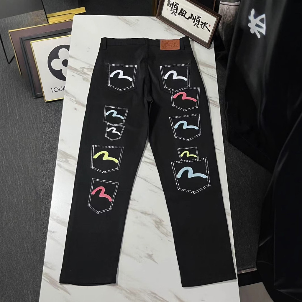 กางเกงยีนส์พิมพ์ลายหลายกระเป๋า Evisu สำหรับผู้ชาย