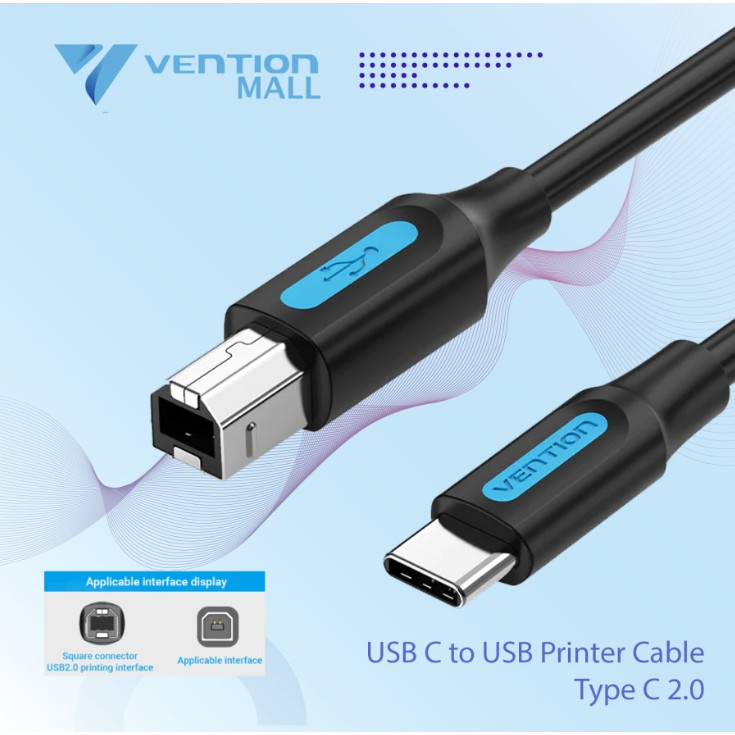 Vention USB Type C to B 2.0 Data Cable Printer Cable Scanner Mixer Camera 2m