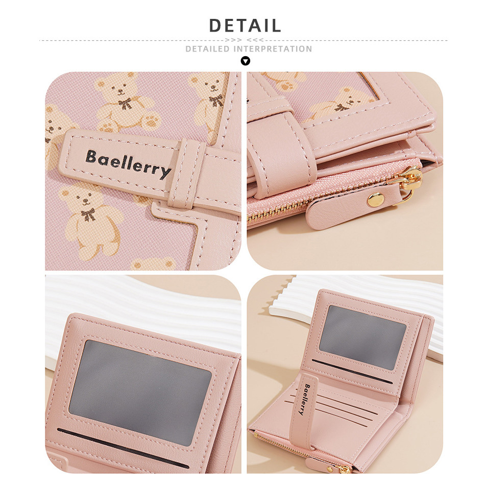 แบลเลอร์รี่ เวอร์ชั่นเกาหลีของ อิน หลาย-การ์ด หัวเข็มขัดสีกระเป๋าใส่เหรียญหมีพิมพ์ใหม่สุภาพสตรีกระเป๋าสตางค์สั้น
