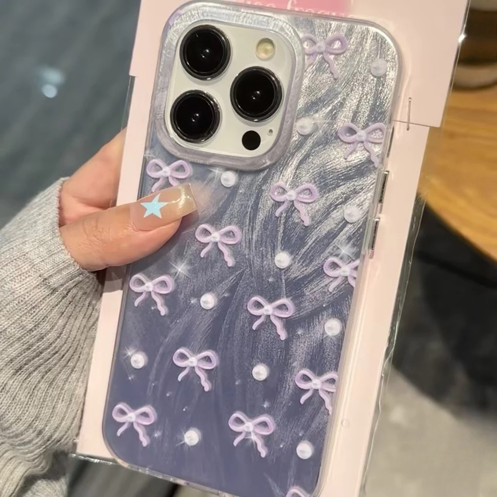 โบว์สีชมพูหวานเข้ากันได้เคสไอโฟน 17 13 11 15 12 14 Pro Max XR 16 14 15 7 8 Plus XS MAX X SE ไข่มุกแฟชั่น TPU นุ่มเคส - รูปที่ 4
