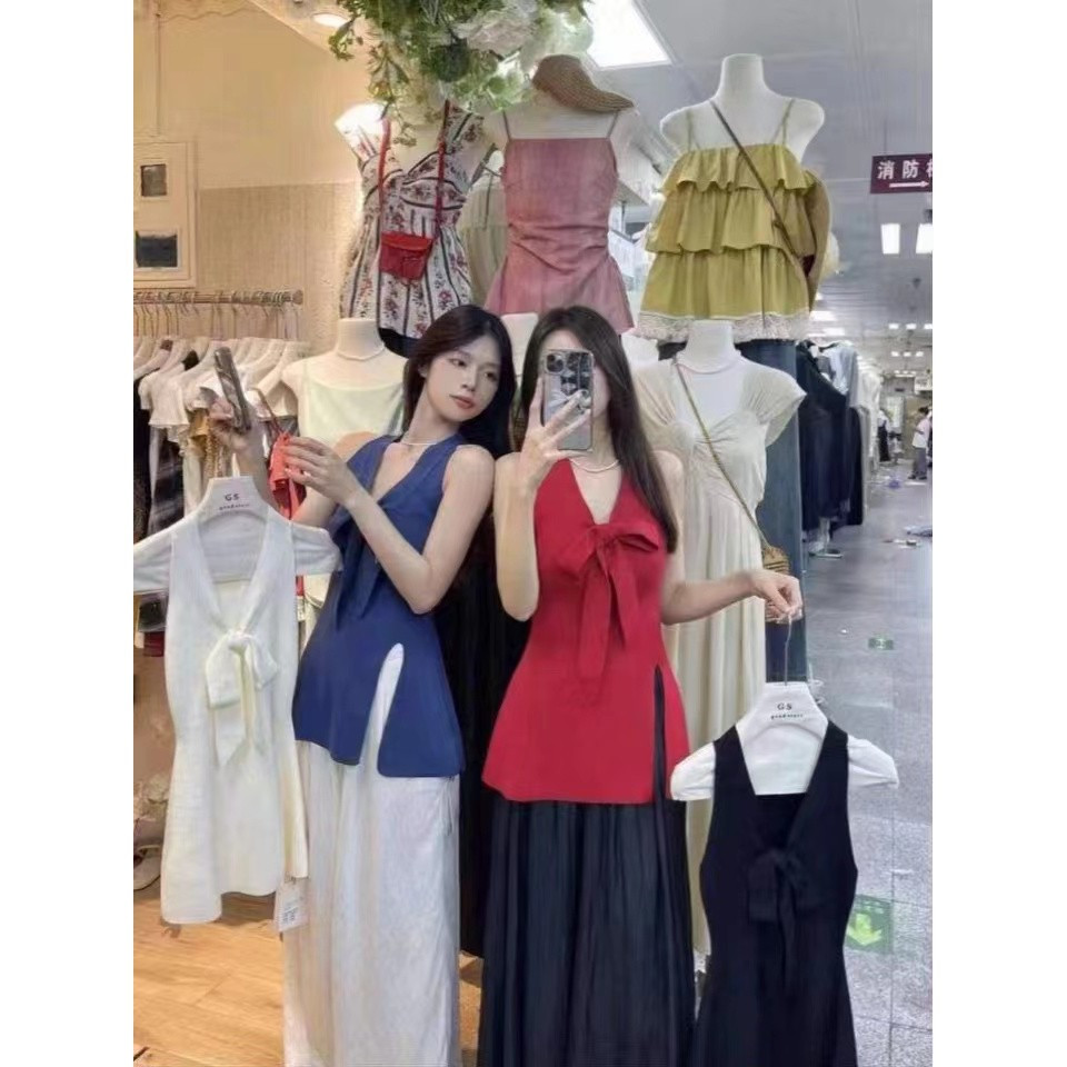 ตามที่บล็อกเกอร์แนะนำ บรรยากาศและสไตล์เกาหลีที่หรูหรา ~ เสื้อกั๊กถักผูกโบว์แฟชั่นผู้หญิงที่เข้ากันกั