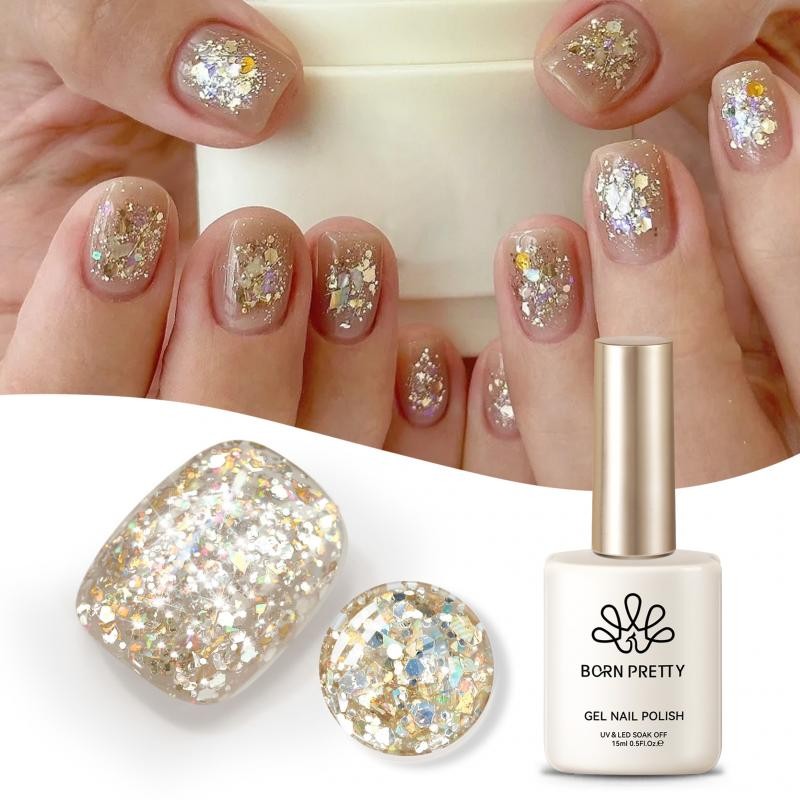 Born PRETTY 15ml Glitter Gel ยาทาเล็บประกายกึ่งถาวร UV เจลสีสันสดใสเงาเจลเคลือบเงาเล็บ Soak Off UV LED เจล