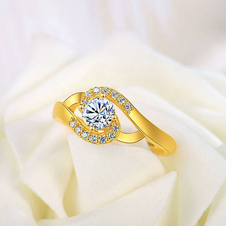 แฟชั่นแหวนแต่งงานเพชรสีทองสําหรับผู้หญิงเครื่องประดับแฟชั่นเครื่องประดับ