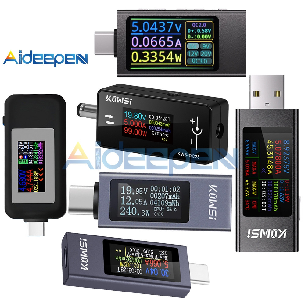 Aideepen มัลติฟังก์ชั่น Tft จอแสดงผลดิจิตอล Type-c เครื่องทดสอบแรงดันไฟฟ้าและ Current Power Meter KW