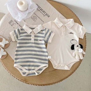 ชุดบอดี้สูททารกแรกเกิดสไตล์เกาหลีคอปกโปโลลายแขนสั้นผ้าฝ้ายชุ…