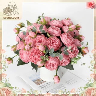 🌸 ช่อดอกโบตั๋นประดิษฐ์ 9 ดอก พร้อมดอกตูม สีหวานหรูหรา ✨ สำหรับตกแต่งบ้าน / โต๊ะ / งานแต่งงาน