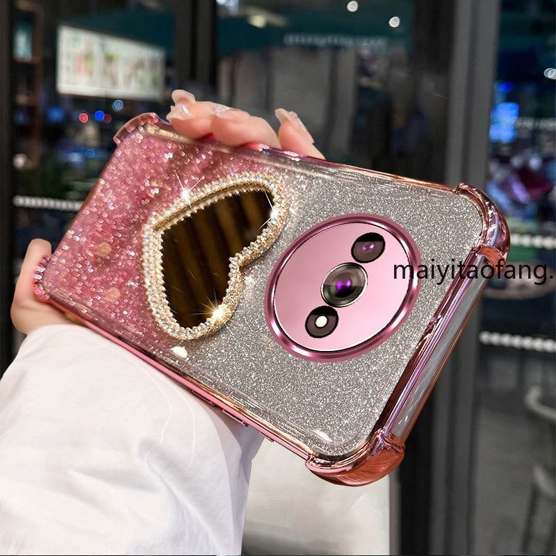 กรณีสําหรับredmi A3 กระจกกันกระแทกขาตั้งAnti-Fallชุบเคสโทรศัพท์นุ่มพร้อมกล้องเลนส์ProtectorปกหลังXXXB2