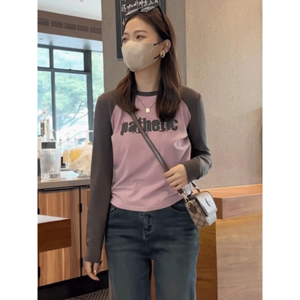พลัสขนาดผู้หญิงฤดูใบไม้ผลิฤดูใบไม้ร่วงแขนยาวเสื้อยืดผู้หญิงบางพอดี ผอมลง ดูปกท้องด้านใน จุดต่ําสุด เสื้อด้านบน115กิโลกรัม