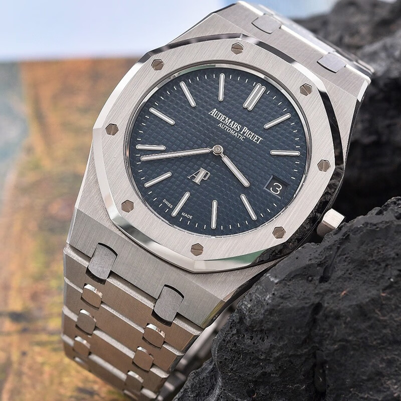 Aibi Royal Oak Series 15202ST นาฬิกาข้อมือ สายสแตนเลส เส้นผ่าศูนย์กลาง 39 สีฟ้า สําหรับผู้ชาย