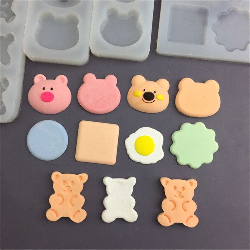 แม่พิมพ์ซิลิโคน รูปหมี แฮมเบอร์เกอร์ 4 รู สําหรับทําอาหารเด็ก แซนวิช Diy