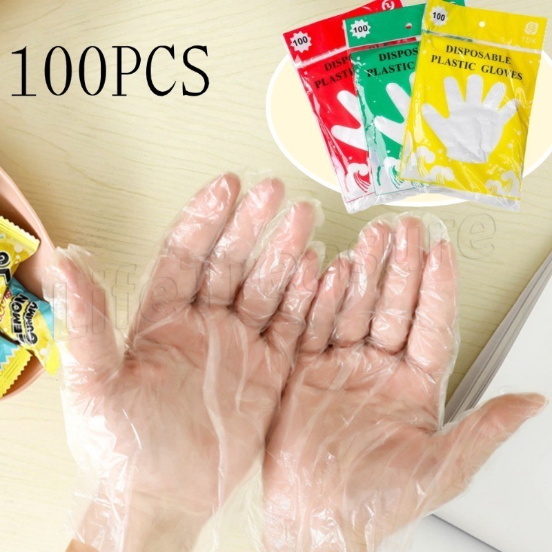 [ Featured ] ถุงมือ แบบใช้แล้วทิ้ง 100 ชิ้น - เครื่องมือทําความสะอาดห้องครัว - โปร่งใส, กันน้ํา, ครัวเรือน - ถุงมือจัดเลี้ยงอาหาร - อุปกรณ์ทําอาหาร สําหรับร้านอาหาร บาร์บีคิว ล้างจาน