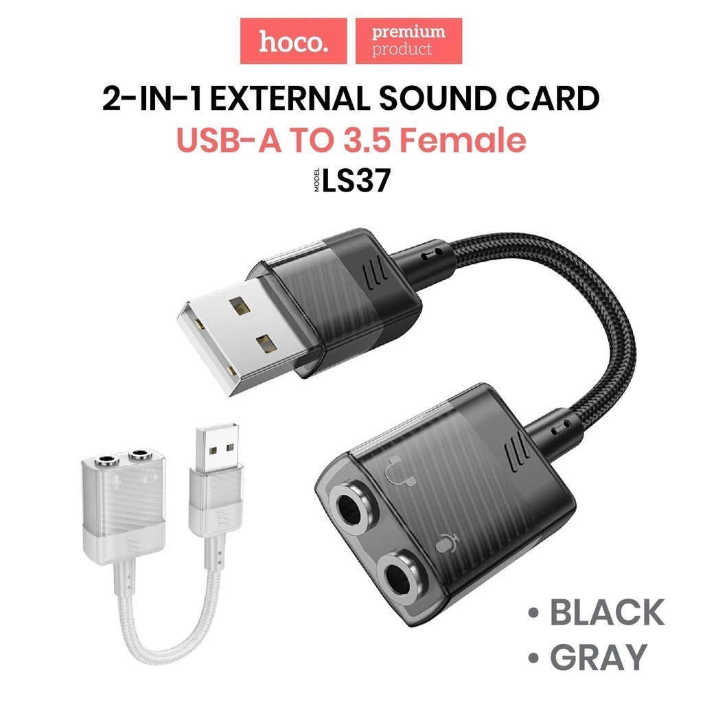 HOCO รุ่น LS37 ตัวแปลงเสียง สายแปลง อะแดปเตอร์ USB to 3.5mm 2in1 USB External Sound Card