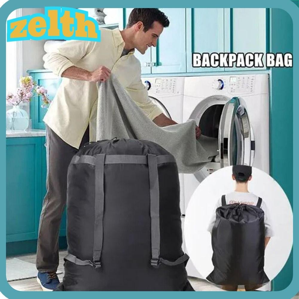 Zelth กระเป๋าเป้ซักผ้า พับได้ สีดํา ถุงซักผ้า กันน้ํา|กระเป๋าเก็บเสื้อผ้า อเนกประสงค์ ขนาดใหญ่ ซักทําความสะอาดได้ สําหรับตั้งแคมป์